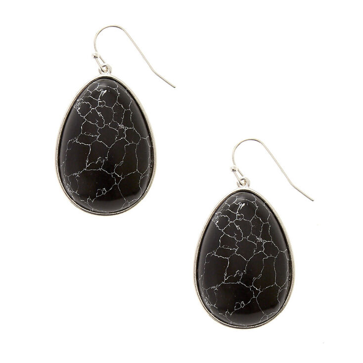 Tear Drop Black Marbled Stone Drop Earrings,