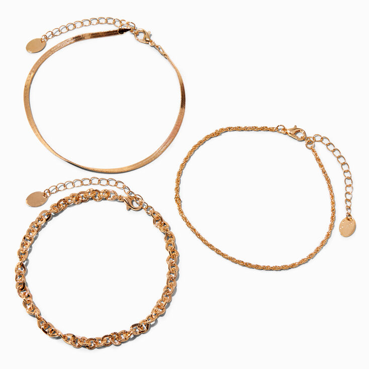 Gold Woven Chain Anklets - 3 Pack,