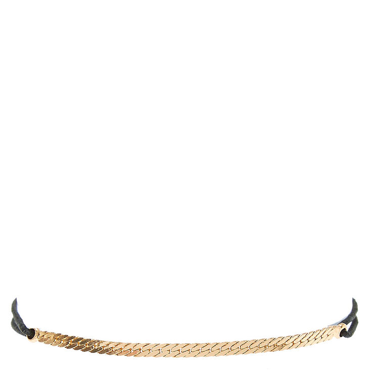 Black Double Stretch Bracelet with Gold Chain,