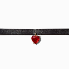 Red Heart Pendant Black Choker Necklace ,