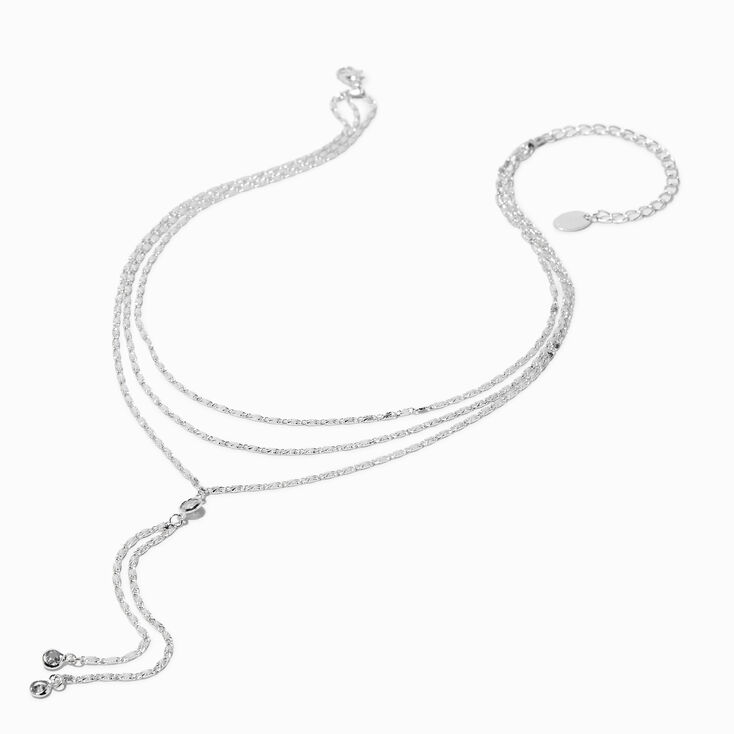 Silver-tone Cubic Zirconia Multi-Strand Y-Neck Necklace,