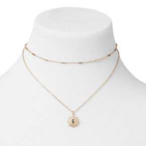 Gold Initial Medallion Multi Strand Necklace - S,