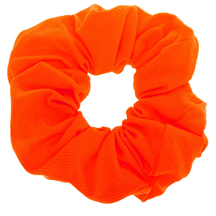 Medium Ribbed Hair Scrunchie - Neon Orange,
