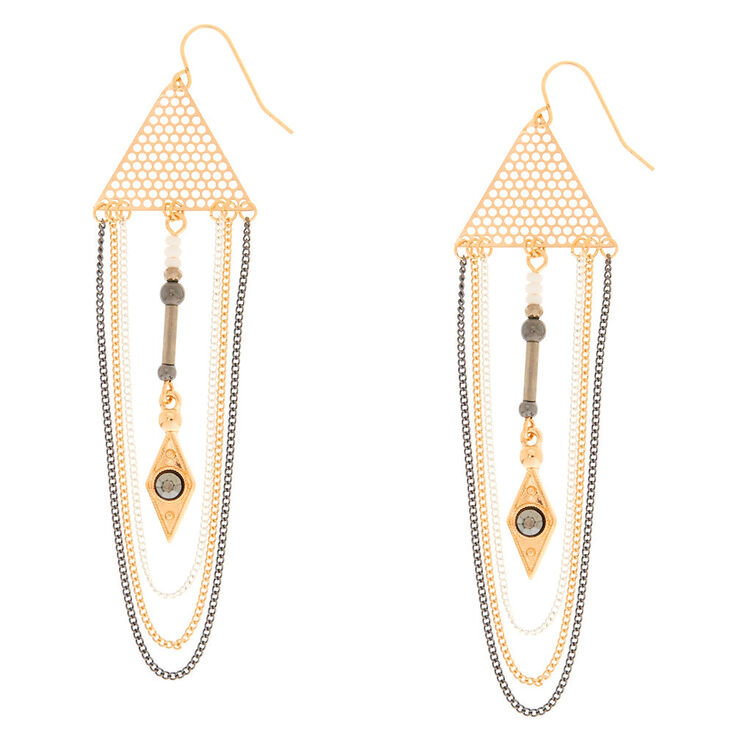 Mixed Metal Triangle and Chain Drop Earrings,