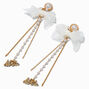 &quot;Mrs.&quot; White Bow &amp; Pearl 4&quot; Linear Drop Earrings,