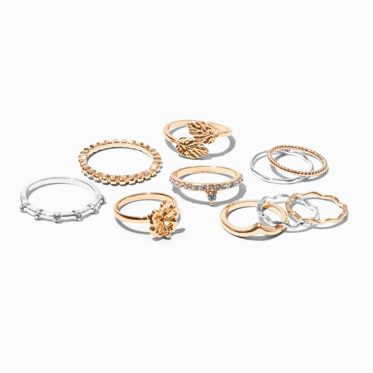 Mixed Metal Tropical Rings Set - 10 Pack,