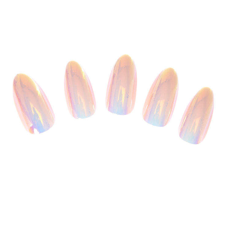 Holographic & Iridescent Faux Nail Set - Pink, 24 Pack,