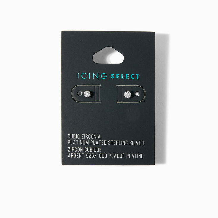 Icing Select Sterling Silver Platinum 3MM Round Cubic Zirconia Stud Earrings,