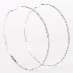 Silver 80MM Glitter Thin Hoop Earrings,