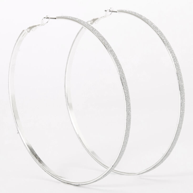 Silver 80MM Glitter Thin Hoop Earrings,