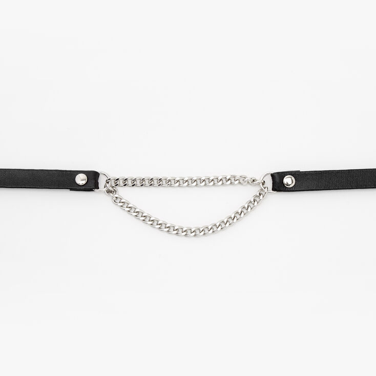 Silver Biker Chain Choker Necklace - Black,