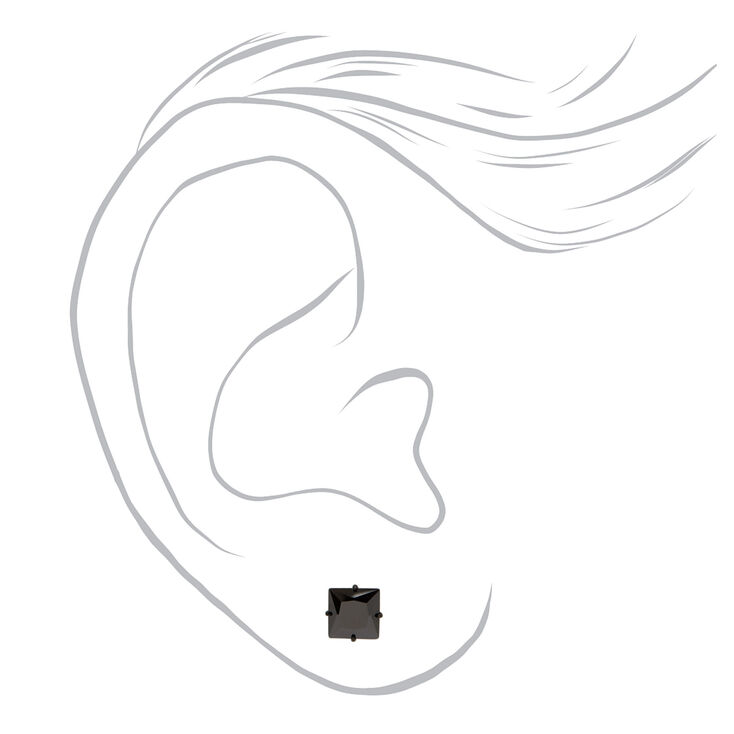 Black Titanium Cubic Zirconia 5MM Square Stud Earrings,