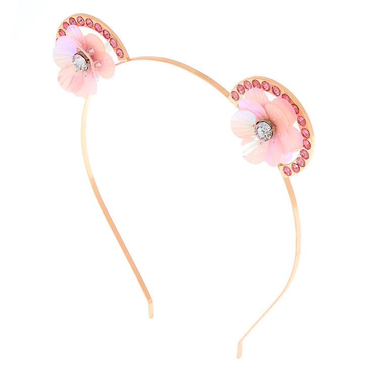 Rose Gold Sequin Flower Ear Headband,