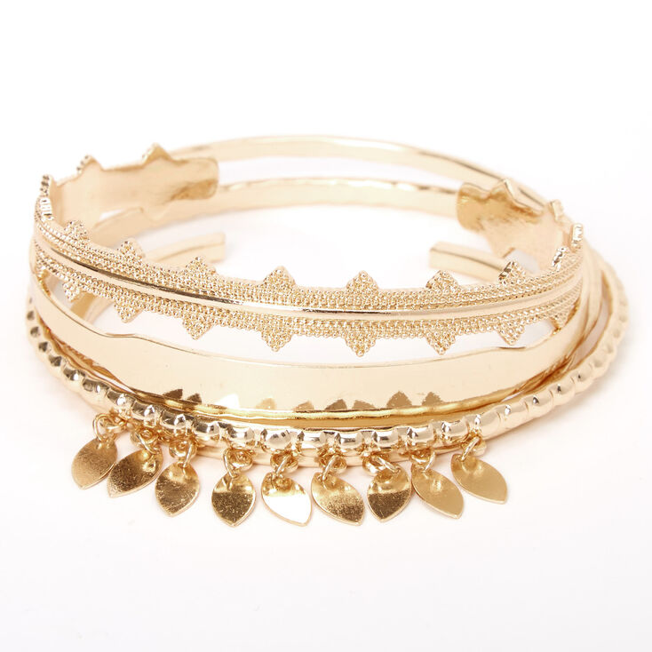 Gold Sleek Filigree Bangle Cuff Mixed Bracelets - 5 Pack,