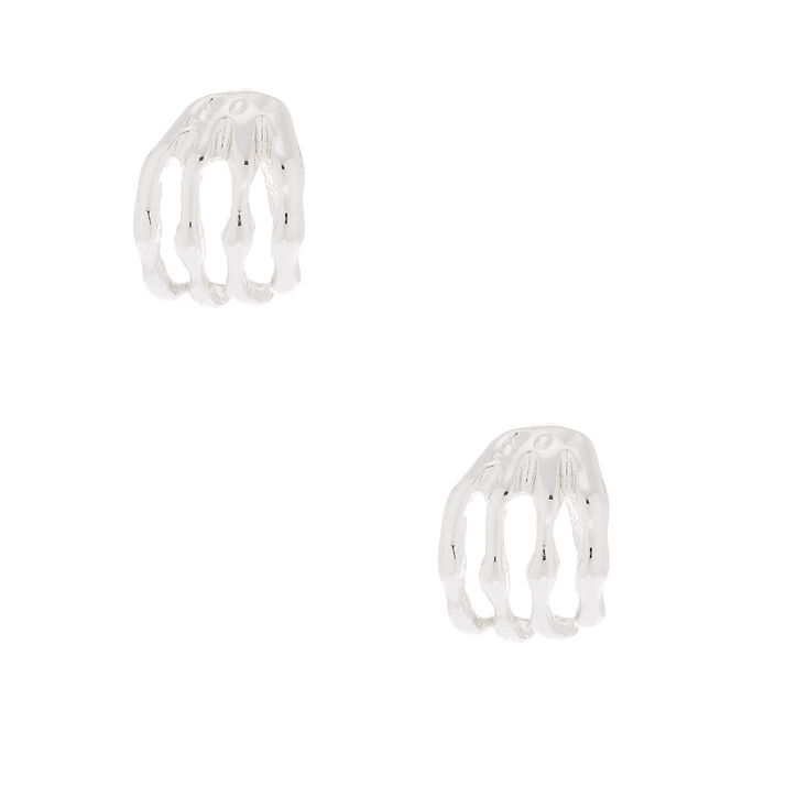 Silver Skeleton Hand Stud Earrings,