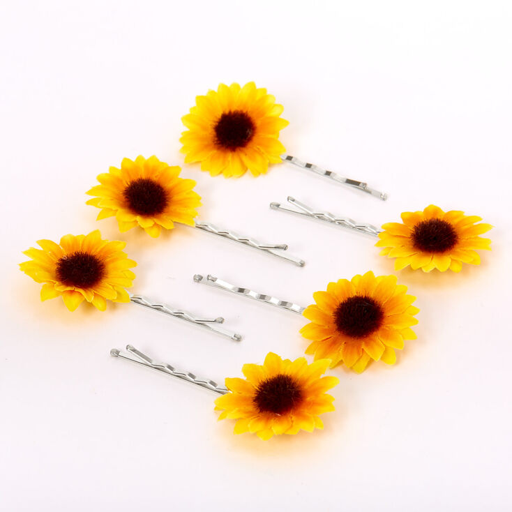 Sunflower Hair Pins - Yellow, 6 Pack,