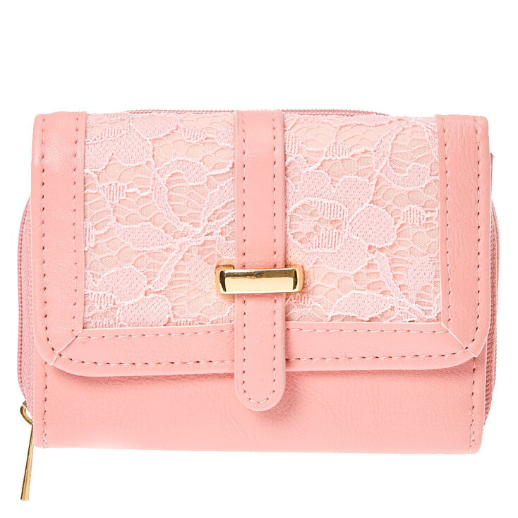 Pink Lace Faux Leather Wallet,
