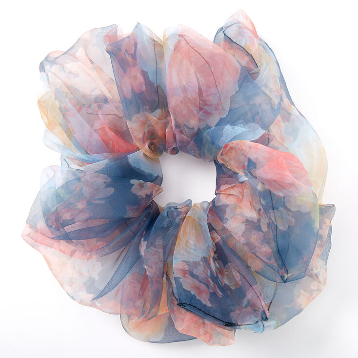 Floral Chiffon Giant Hair Scrunchie - Navy,