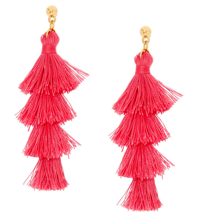 Pink Tiered Tassel Drop Earrings,