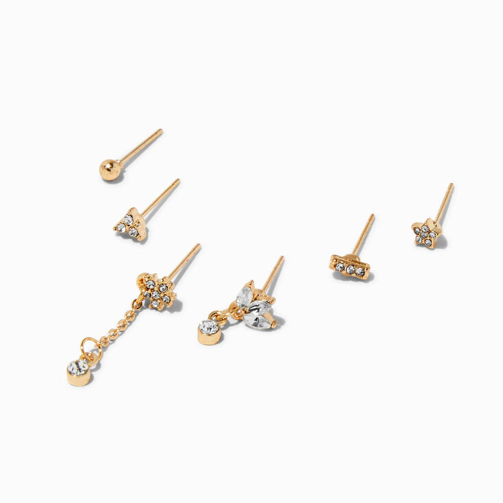 Gold-tone Single Mixed Crystal Stud Earring Stack - 6 Pack,