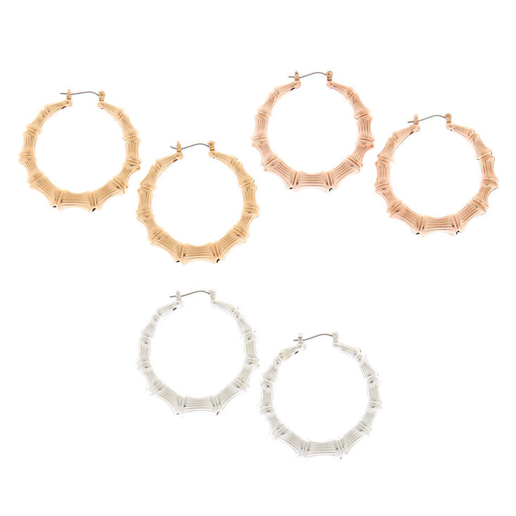 Mixed Metal Bamboo Hoop Earrings - 3 Pack,