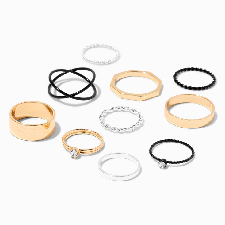 Mixed Metal Geometric Crystal Rings - 10 Pack,