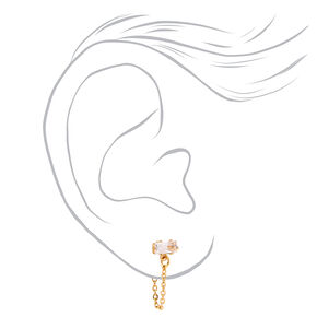 18k Gold Plated Single Crystal Chain Stud Earring,