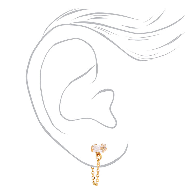 18k Gold Plated Single Crystal Chain Stud Earring,