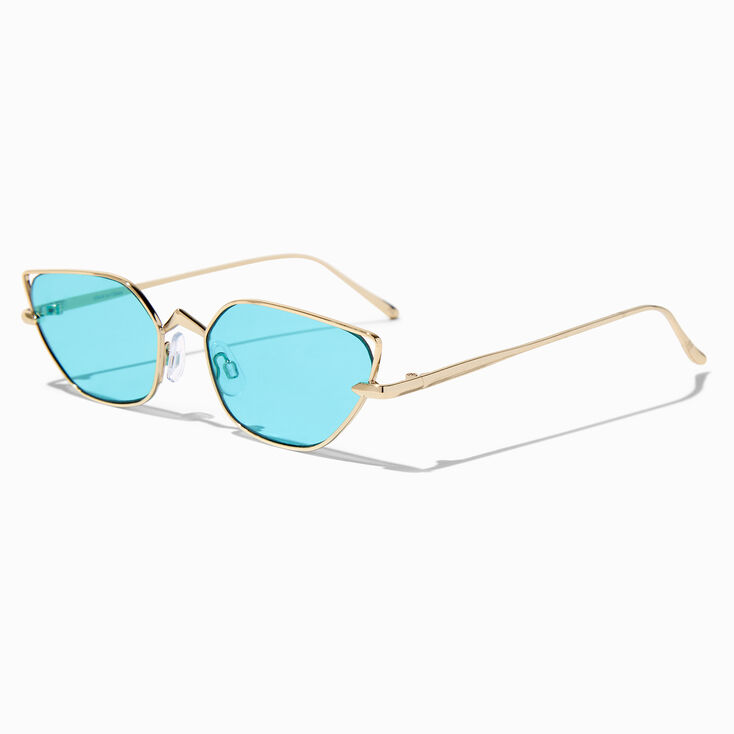 Teal Lens Sleek Gold Frame Sunglasses,