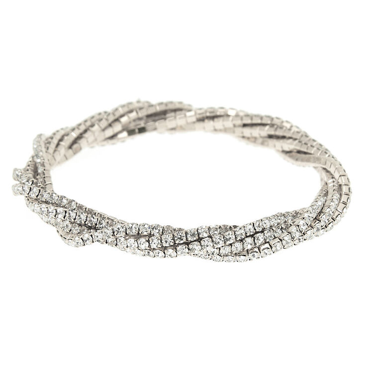 Silver Rhinestone Twist Stretch Bracelet,