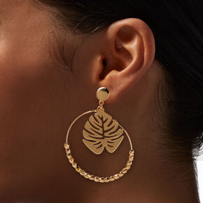 Gold-tone Monstera Leaf 2&quot; Drop Earrings,