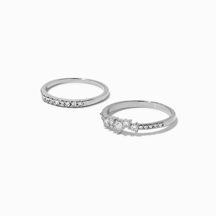 Silver Cubic Zirconia Wavy Rings - 2 Pack,