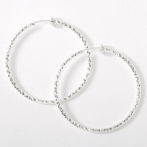 Silver 40MM Laser Cut Spring Clip Hoop Earrings,