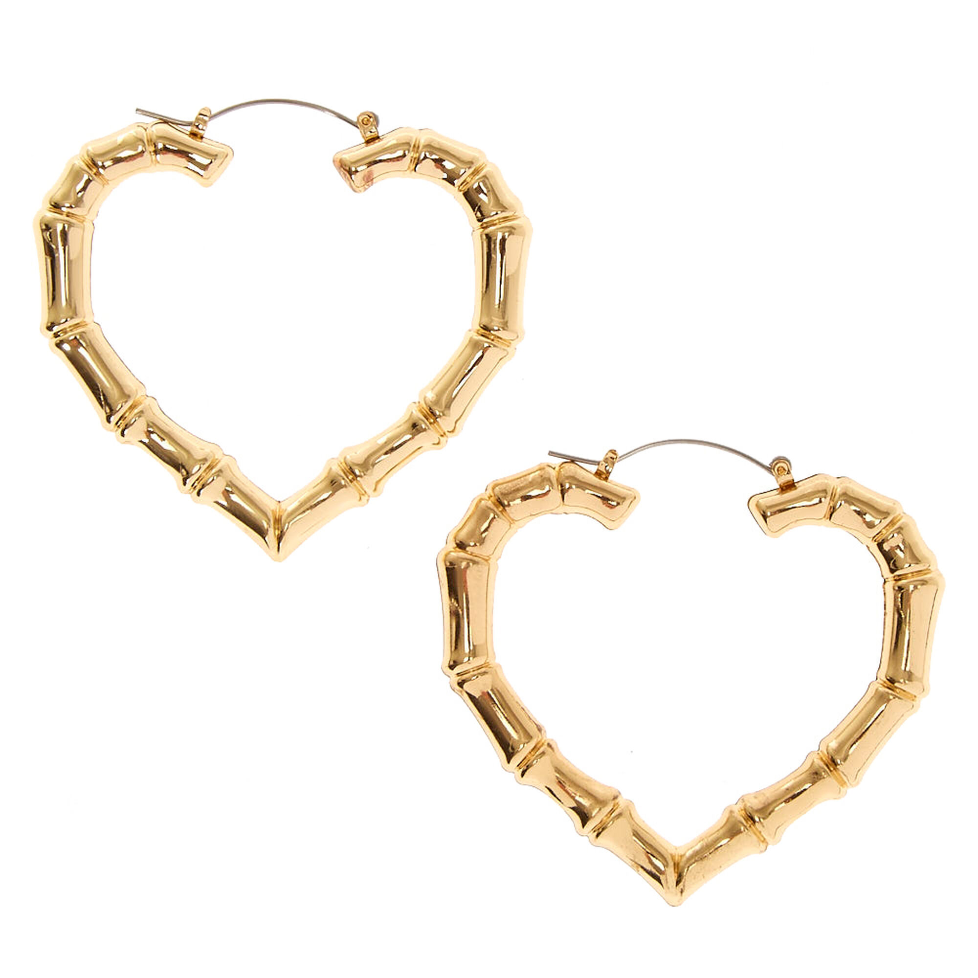 Real gold heart bamboo earrings