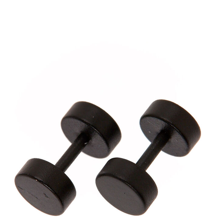 Round Matte Black Faux Plug Earrings,