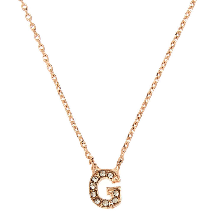 Rose Gold Studded Initial Necklace - G,