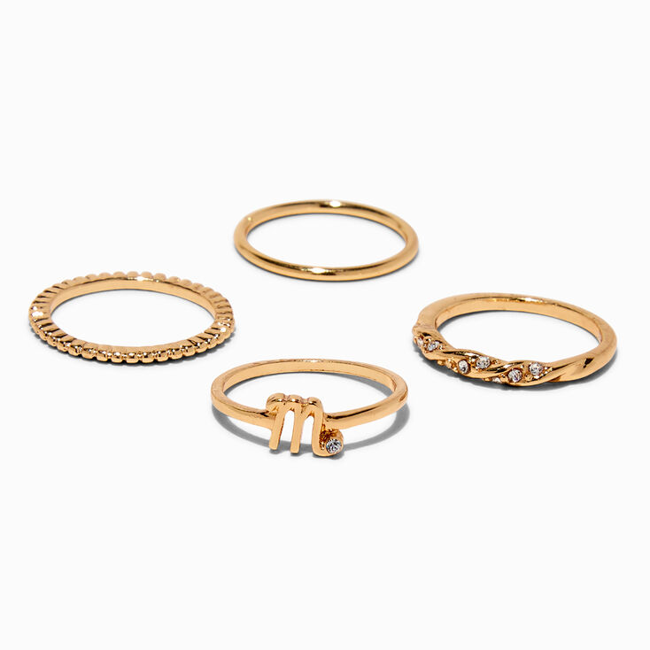 Gold-tone M Initial Ring Stack Set - 4 Pack,