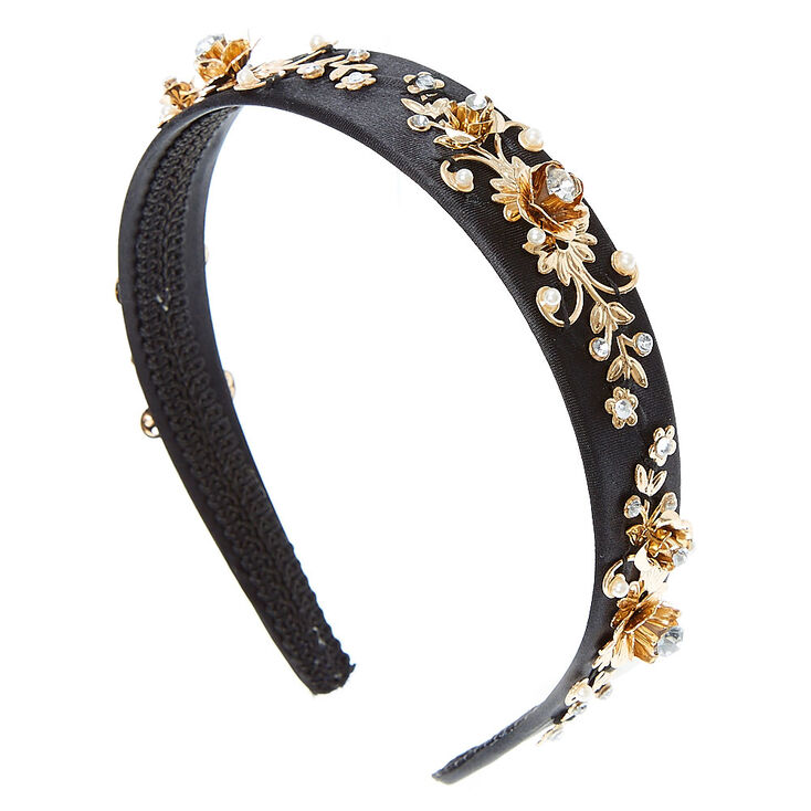 Black Baroque Gold & Faux Pearl & Crystal Headband,