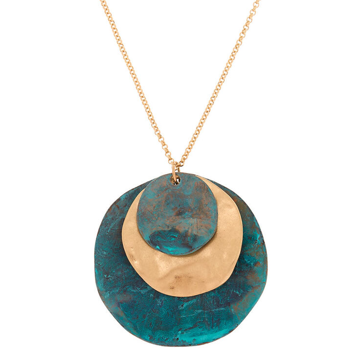 Patina Disk Long Pendant Necklace,
