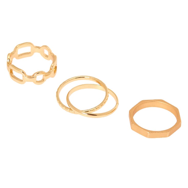 Gold Geometric Chain Rings - 4 Pack,