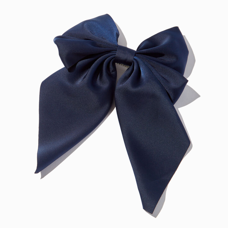 Navy Blue Satin Hair Bow Clip,