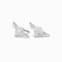 Silver-tone Cubic Zirconia Winged Heart Stud Earrings ,