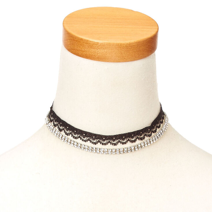 Crystals & Lace Choker in Black,