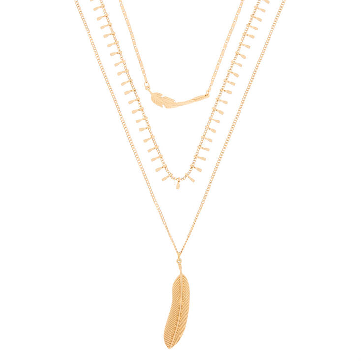Gold Feather Multi Strand Necklace,