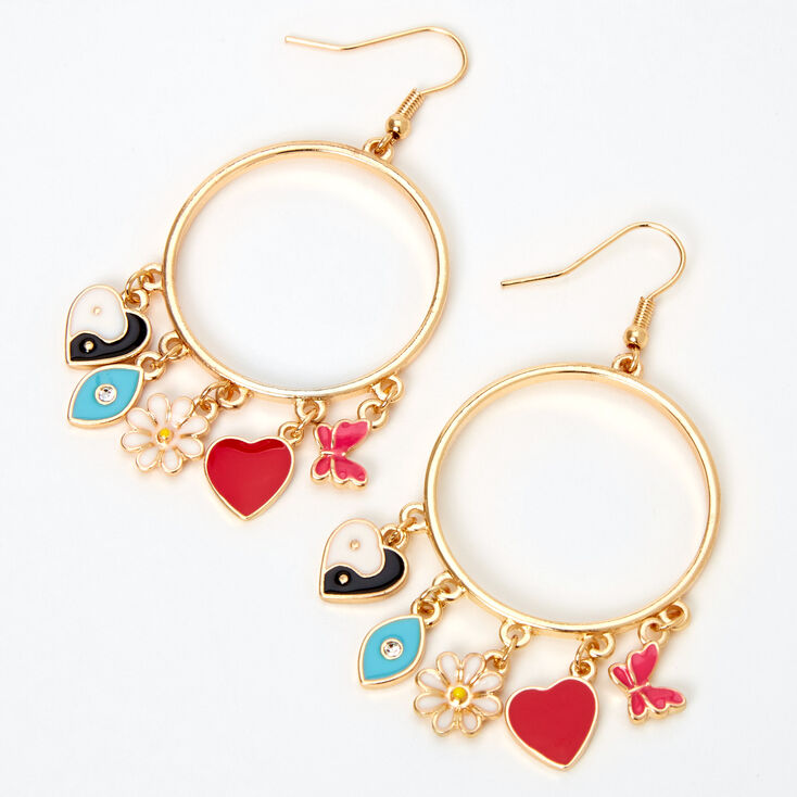 Gold Lucky Charms Heart, Daisy 2&quot; Hoop Earrings,