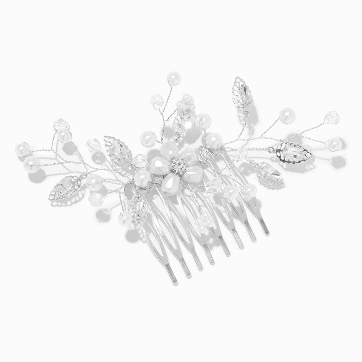 Silver Crystal Floral Spray Hair Comb,