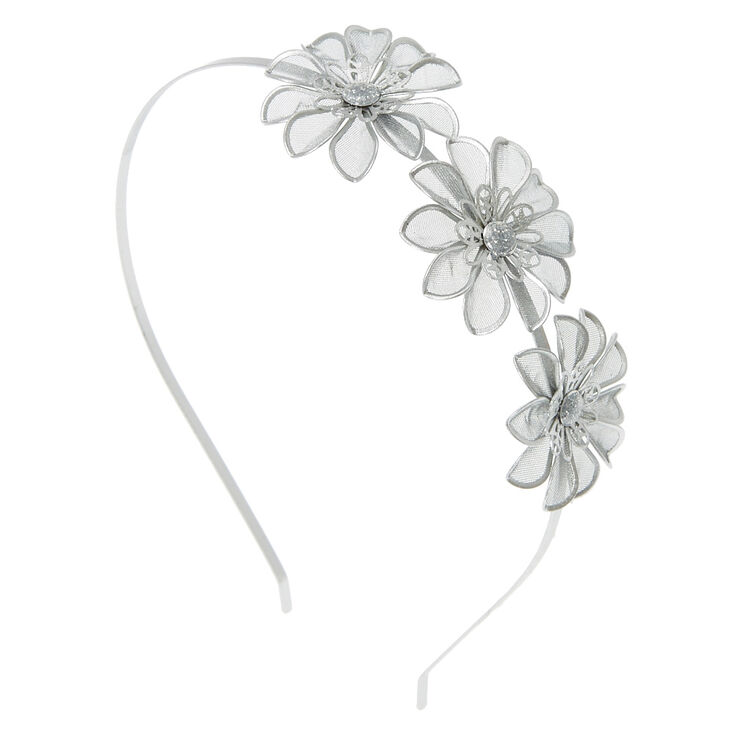 Silver Mesh Flower Headband,