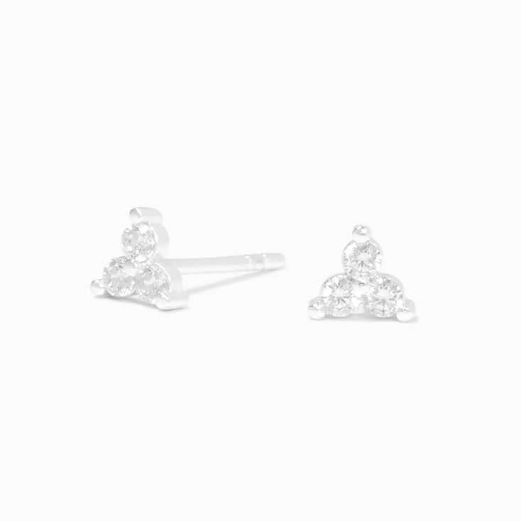 Sterling Silver Cubic Zirconia Tri-Ball Stud Earrings,