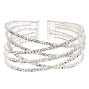 Silver Rhinestone Woven Cuff Bracelet,