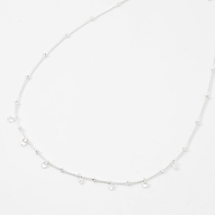 Silver Cubic Zirconia Stone Beaded Choker Necklace,